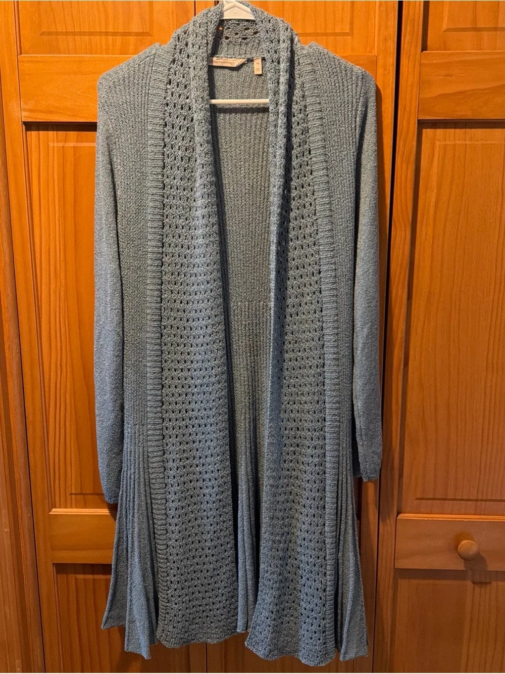 Open-Front Blue Knit Women's Sweater Cardigan